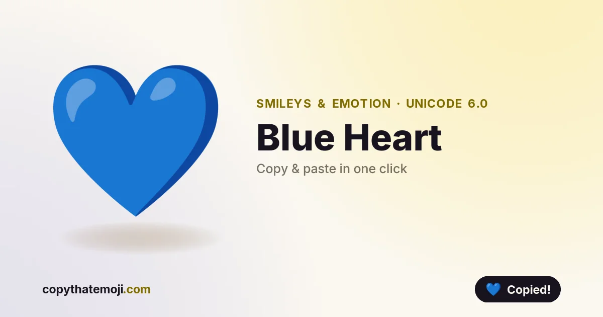 💙 Blue Heart Emoji (U+1F499) — Meaning & Copy