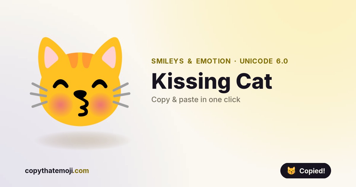 ๐ฝ Kissing Cat Emoji (U+1F63D) โ Meaning & Copy