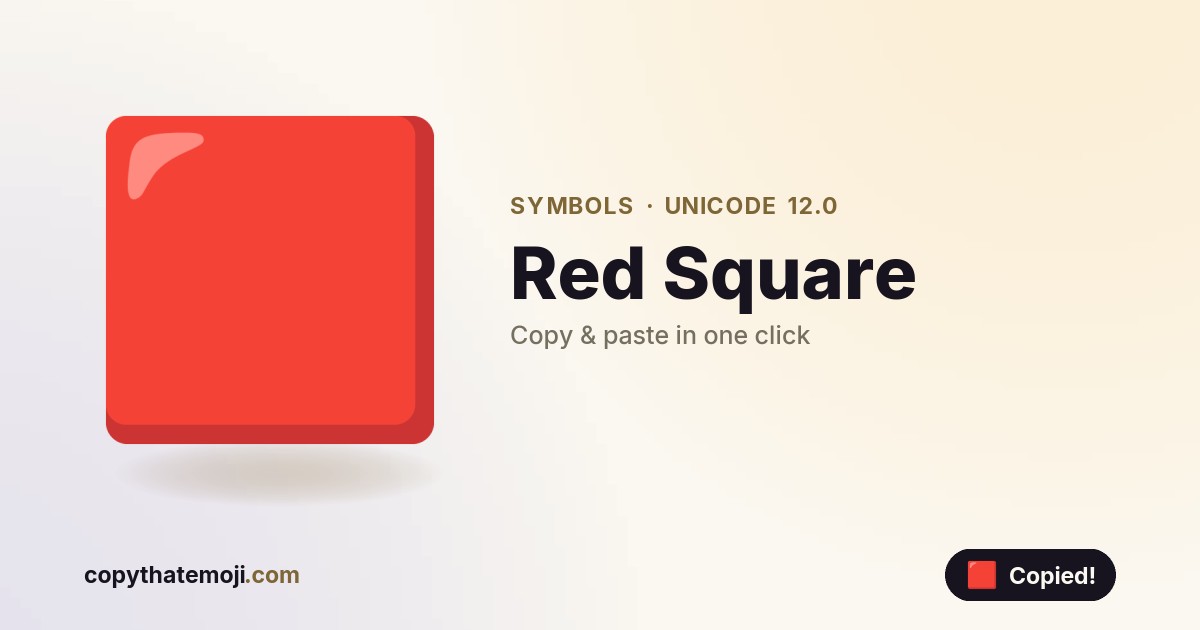 Red Card Square π₯ Red Square Emoji (U+1F7E5) β Meaning & Copy