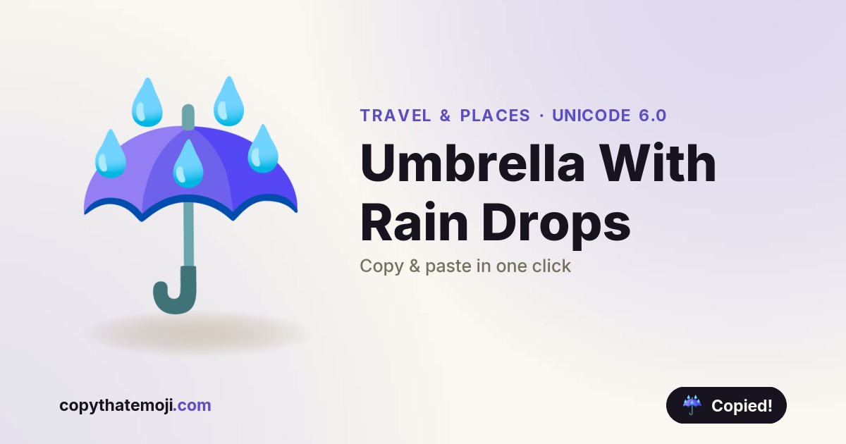 ☔ Umbrella With Rain Drops Emoji (U+2614) — Meaning & Copy